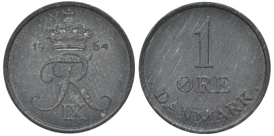 Дания 1 эре 1964 KM 839 цинк 4174-165