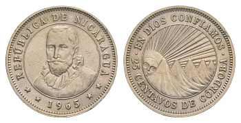 Никарагуа 25 сентаво 1965 KM 18.2 медно-никель aUNC 4641-253