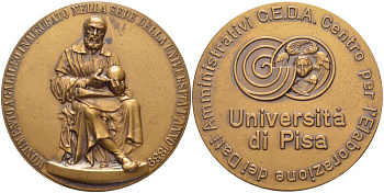 Италия медаль ND Пизанский университет, административный центр обработки данных C.E.D.A., памятник Галилею, диаметр 60 мм.  томпак    1089-4-31