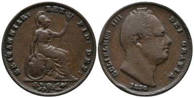 Великобритания 1 фартинг 1835 Вильгельм IV (1830-1837) KM 705, Spink 3848 медь 1518-414