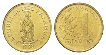 Парагвай 1 гуарани 1993 KM 192 сталь плакированная латунью UNC 4625-151
