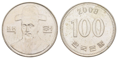 Южная Корея 100 вон 2008 Ли-Сунсин, корейский флотоводец KM 35 медно-никель 4629-721