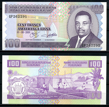 Бурунди 100 франков 2001 Кронпринц Луи Рвагасоре, строительство дома Pick 37 c бумага UNC (пресс) 6317-38-2-1