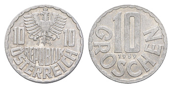 Австрия 10 грошей 1959 KM 2878 алюминий UNC 4576-1014