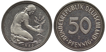 ФРГ 50 пфеннигов 1966 J KM 109.1, J. 384 медно-никель PROOF 1099-4-45