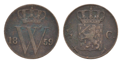 Нидерланды 1/2 цента 1859 Виллем III (1849-1890) KM 90 медь 4659-166