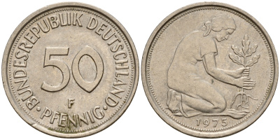 ФРГ 50 пфеннигов 1975 F J.384 KM 109.2 медно-никель    4602-726