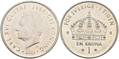 Швеция 1 крона 2002 Карл XVI Густав (1973- ) KM 894 медно-никель 4395-951