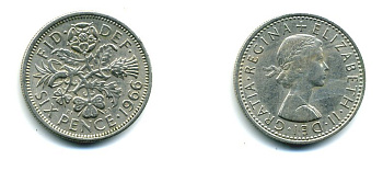 Великобритания 6 пенсов 1966 Елизавета II (1952-2022) KM 903, Spink 4149 медно-никель 36-911