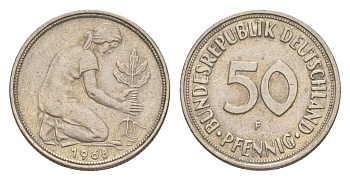 ФРГ 50 пфеннигов 1968 F KM 109.1, J. 384 медно-никель 4636-1113