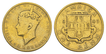 Ямайка 1 пенни 1940 KM 32 никель латунь 4628-443
