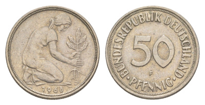 ФРГ 50 пфеннигов 1968 F KM 109.1, J. 384 медно-никель 4636-1113