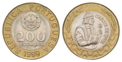 Португалия 200 эскудо 1993 Гарсия Де Орта (1501-1568) KM 655 биметалл UNC 4566-356