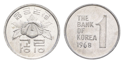 Южная Корея 1 вона 1968 KM 4a алюминий UNC 35-142