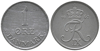 ДАНИЯ 1 ЭРЕ 1962 C; S, ФРЕДЕРИК IX (1947-1972) KM 839.2 цинк UNC 100-1128