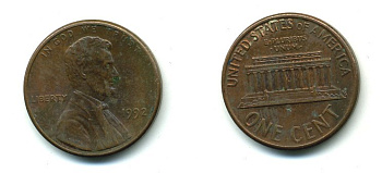 США 1 ЦЕНТ 1992 ЛИНКОЛЬН KM 201b цинк плакированный медью 46-811