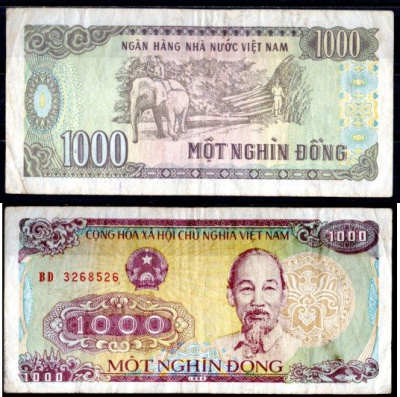 Вьетнам 1000 донг 1988 Хо Ши Мин, лесозаготовка Pick 106 a бумага 6293-29-3-1