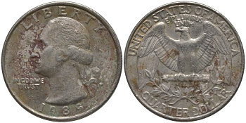 США 25 ЦЕНТОВ = КВОТЕР 1989 ЛИНКОЛЬН KM А164а медь плакированная медно-никелем 181-122