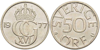 Швеция 50 эре 1977 Карл XVI Густав (1973- ) KM 855 медно-никель 176-1043