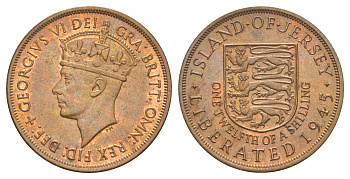 Джерси 1/12 шиллинга 1945 Освобождение (Король Георг VI) KM 19 бронза UNC 4653-514