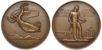 США медаль 1936 мир, крестьянин, эротика, 68,1 мм, 160,4 гр  бронза    8-1-07-07