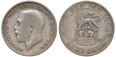 Великобритания 6 пенсов 1922 Георг V (1910-1936) KM 815а.1, Spink 4024 серебро 4124-719