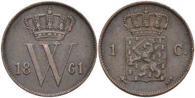 Нидерланды 1 цент 1861 Виллем III (1849-1890) KM 100 медь 1528-343