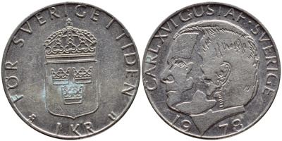 Швеция 1 крона 1978 Карл XVI Густав (1973- ) KM 852 медь плакированная медно-никелем 57-446