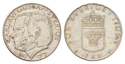 Швеция 1 крона 1977 U, Карл XVI Густав (1973- ) KM 852 медь плакированная медно-никелем 4704-312