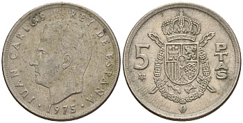 Испания 5 песет 1975 (77) Хуан Карлос I (1975-2014) KM 807 медно-никель 259-337
