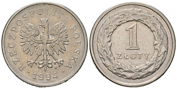 Польша 1 злотый 1994 MW KM 282 медно-никель 4566-246