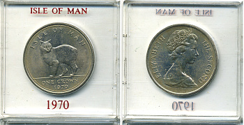 Остров Мэн 1 крона 1970 кошка Мэна, в оригинальной пластиковой коробке KM 18 медно-никель UNC 6-6-1-25