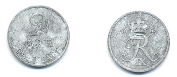 ДАНИЯ 2 ЭРЕ 1967 C; S, ФРЕДЕРИК IX (1947-1972) KM 840.2 цинк 23-1127
