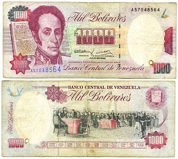ВЕНЕСУЭЛА 1000 БОЛИВАРОВ 1992 Pick 73b бумага 7547-20-3