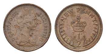 Великобритания 1/2 пенни 1973 Елизавета II (1952-2022) KM 914, Spink 4239 бронза 4697-911