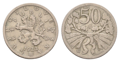 Чехословакия 50 геллеров 1922 KM 2 медно-никель 4116-854