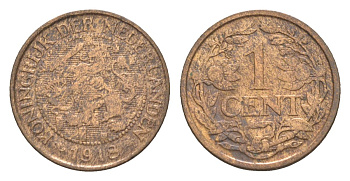 Нидерланды 1 цент 1918 Вильгельмина (1890-1948) KM 152 бронза 75-542