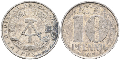 ГДР 10 пфеннигов 1971 А KM 10 алюминий 4589-834