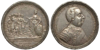 Пруссия медаль 1732 в память приглашения Фридрихом Вильгельмом I протестантов, изгнанных из Зальцбурга, диаметр 43,6 мм, вес 29,05 г Brockmann 554, Roll 13, Slg. Henckel 1361, Slg. Pniower 206 серебро 00-000-00