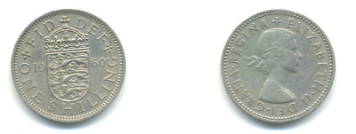 Великобритания 1 шиллинг 1960 Елизавета II (1952-2022), Английский герб KM 904, Spink 4147 медно-никель 83-726