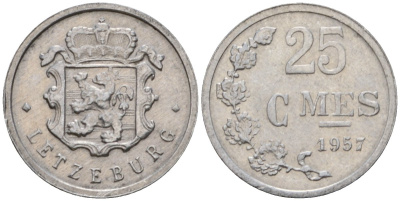 Люксембург 25 сантимов 1957 Шарлотта (1918-1964) KM 45a.1 алюминий 4602-746