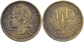 Французский Камерун 1 франк 1925 (а), монетный двор Париж KM 2 алюминиевая бронза 51-5113
