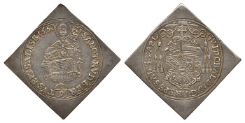 ЗАЛЬЦБУРГ, АВСТРИЯ 1/9 ТАЛЕРА 1660 КЛИППА, GUIDOBALD (1654-1668) СВЯТОЙ РУПЕРТ KM 180 серебро 00-000-00
