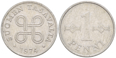 Финляндия 1 пенни 1974 KM 44а алюминий 3718-115