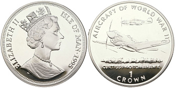 Остров Мэн 1 крона 1995 Авиация Второй Мировой войны - P-51 Mustang KM 520a серебро PROOF 1530-1344