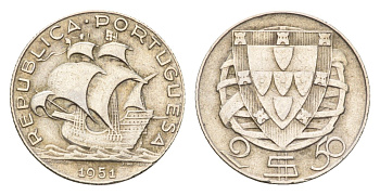 Португалия 2,5 (2 1/2) эскудо 1951 KM 580 серебро 4674-1034