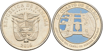 Панама 1/4 бальбоа 2016 100 лет строительству Панамского канала. Расширение канала 2007-2016 KM 157 медно-никель UNC 4364-1441