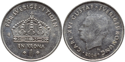 Швеция 1 крона 2004 Карл XVI Густав (1973- ) KM 894 медно-никель 261-1015