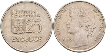 Португалия 25 эскудо 1985 KM 607а медно-никель 3855-1216