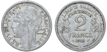 Франция 2 франка 1941 KM 886a алюминий 4165-715